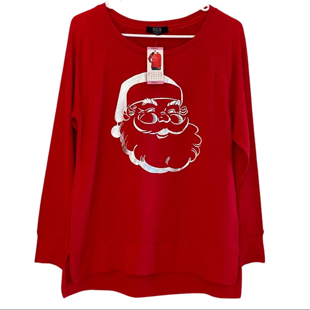NWT Red + Silver Santa Holiday Christmas Top Small